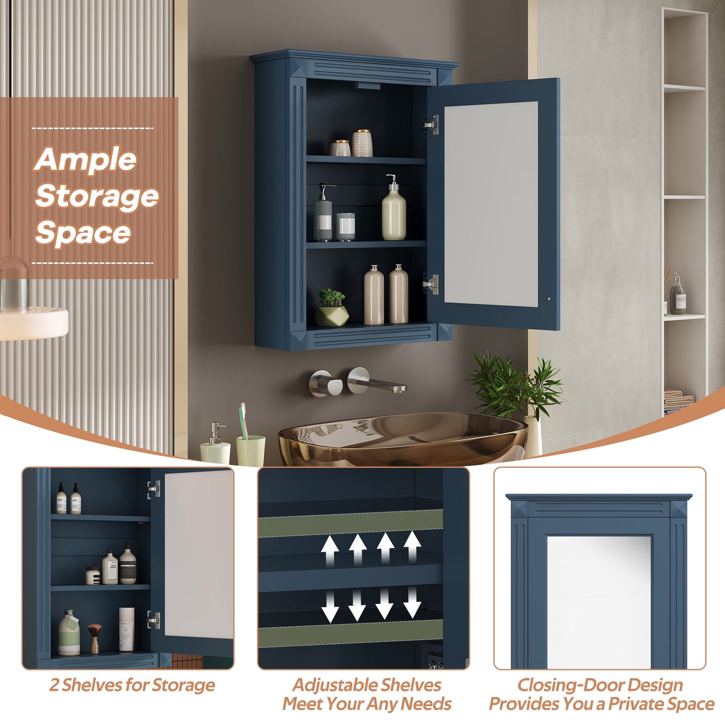 20" Wall Mounted Bathroom Storage Cabinet with Mirror