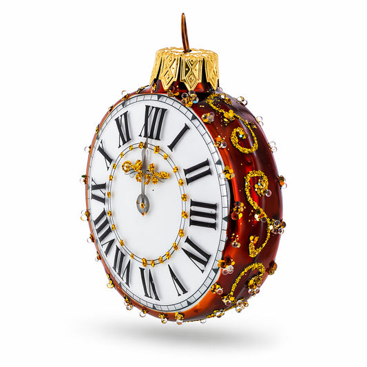 Watch with White Dial Glass Ornament Hanging Christmas Tree Decoration 3.2 Inches