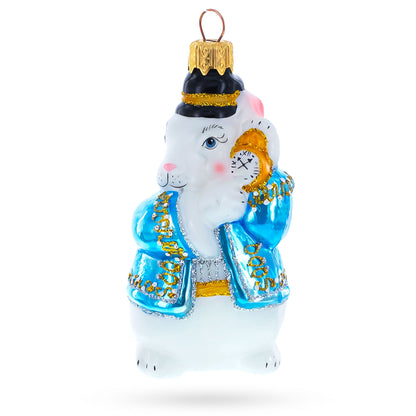 Rabbit with Blue Winter Coat and Gold Watch Glass Christmas Ornament