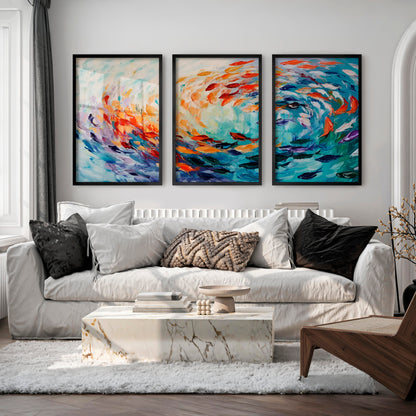 Abstract Sea Painting Triptych - Modern Ocean Wall Art