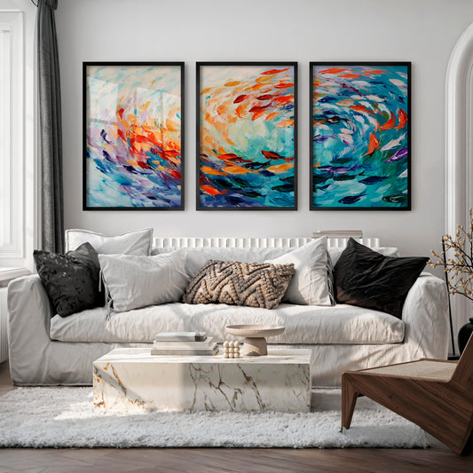 Abstract Sea Painting Triptych - Modern Ocean Wall Art