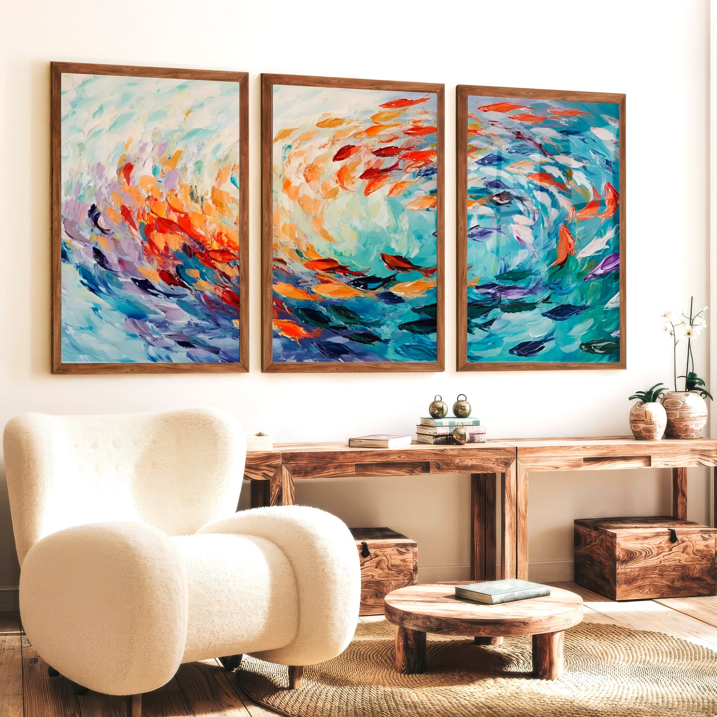 Abstract Sea Painting Triptych - Modern Ocean Wall Art