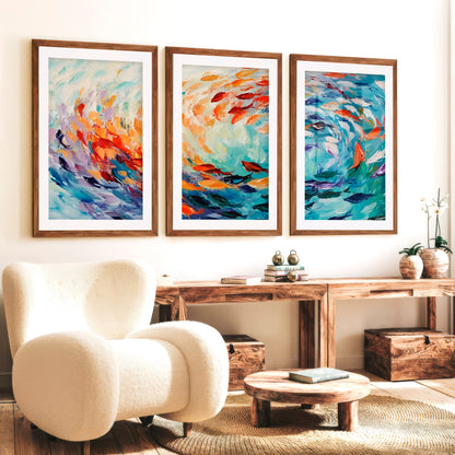 Abstract Sea Painting Triptych - Modern Ocean Wall Art