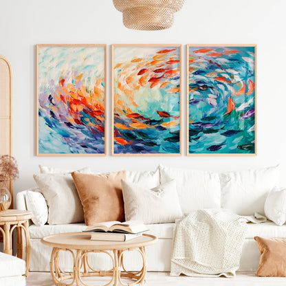 Abstract Sea Painting Triptych - Modern Ocean Wall Art