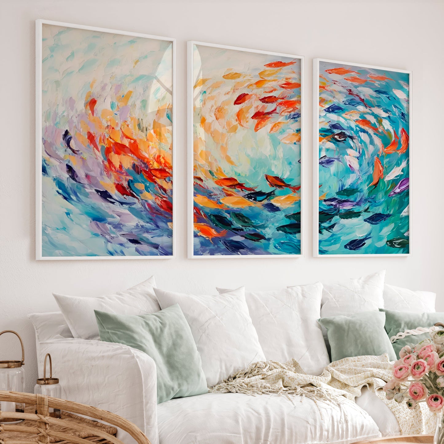 Abstract Sea Painting Triptych - Modern Ocean Wall Art
