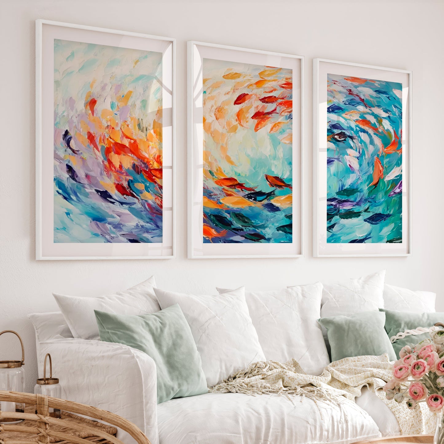 Abstract Sea Painting Triptych - Modern Ocean Wall Art