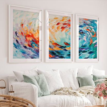 Abstract Sea Painting Triptych - Modern Ocean Wall Art