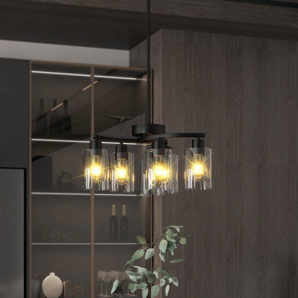 6/9-Light Modern Farmhouse Chandelier | Black, Chrome or Gold with Clear Glass Shades — Adjustable Height, Dimmable, Dining Room & Kitchen Island