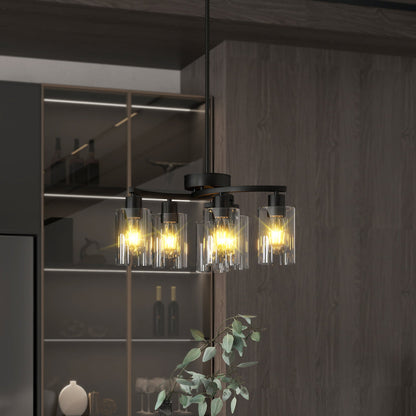 6/9-Light Modern Farmhouse Chandelier | Black, Chrome or Gold with Clear Glass Shades — Adjustable Height, Dimmable, Dining Room & Kitchen Island