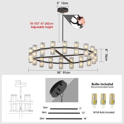 Luxury Crystal Chandelier | Double-Ring LED Ceiling Light for Living Room & Dining Room — Black or Gold, Round or Rectangular