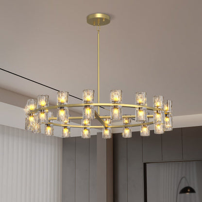 Luxury Crystal Chandelier | Double-Ring LED Ceiling Light for Living Room & Dining Room — Black or Gold, Round or Rectangular