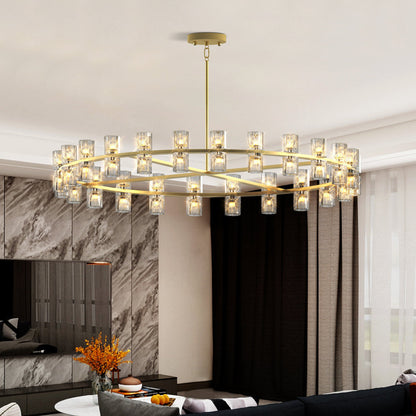 Luxury Crystal Chandelier | Double-Ring LED Ceiling Light for Living Room & Dining Room — Black or Gold, Round or Rectangular
