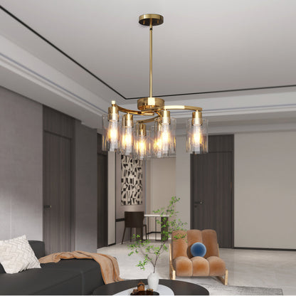 6/9-Light Modern Farmhouse Chandelier | Black, Chrome or Gold with Clear Glass Shades — Adjustable Height, Dimmable, Dining Room & Kitchen Island