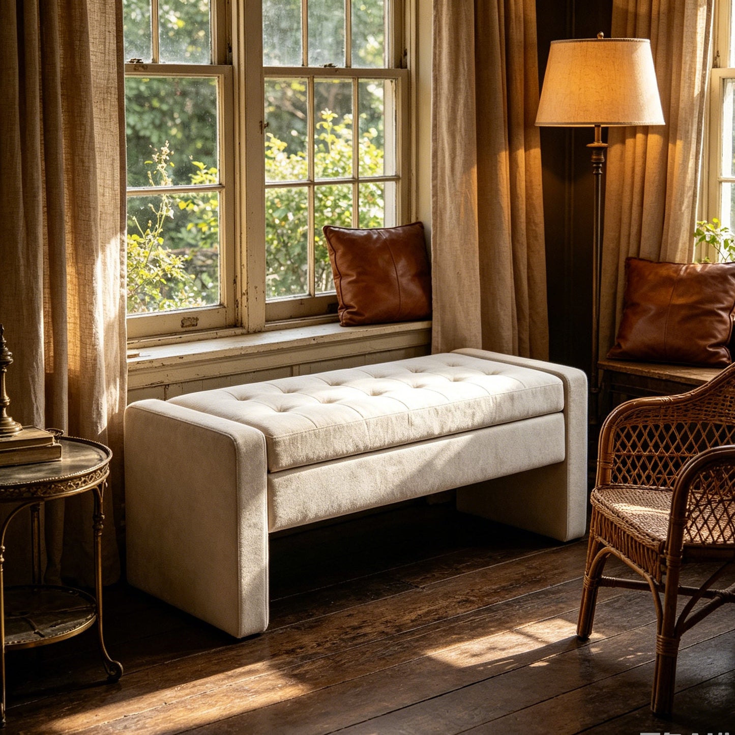 50" Modern Upholstered Storage Bench with Tufted Seat
