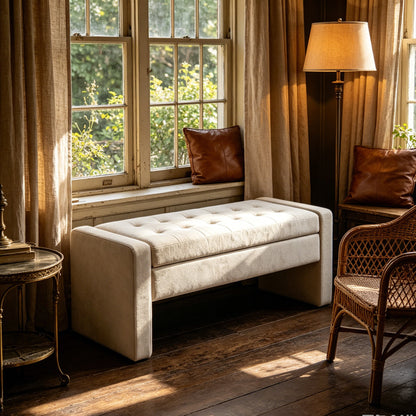 50" Modern Upholstered Storage Bench with Tufted Seat