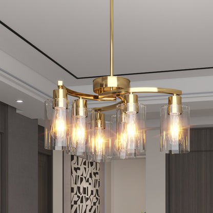 6/9-Light Modern Farmhouse Chandelier | Black, Chrome or Gold with Clear Glass Shades — Adjustable Height, Dimmable, Dining Room & Kitchen Island