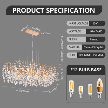 Gold Tree Branch Crystal Chandelier | Modern Luxury Pendant Light for Dining Room, Living Room & Bedroom