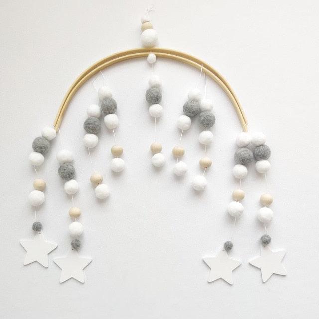 Baby Nordic Wooden Beads Wind Chimes with Wool Balls Nursery Mobile Crib Bed Bell Baby Bedroom Ceiling Wooden Beads Wind Chime Hanging Newborn Baby Bed Hanging Wind-bell Crib Tent Kids Room Decorations Ornaments