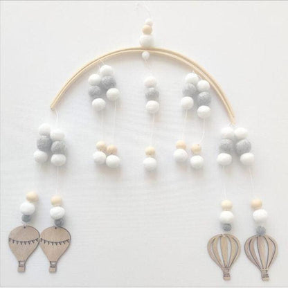 Baby Nordic Wooden Beads Wind Chimes with Wool Balls Nursery Mobile Crib Bed Bell Baby Bedroom Ceiling Wooden Beads Wind Chime Hanging Newborn Baby Bed Hanging Wind-bell Crib Tent Kids Room Decorations Ornaments