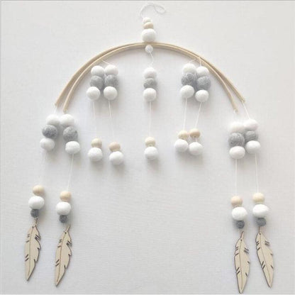 Baby Nordic Wooden Beads Wind Chimes with Wool Balls Nursery Mobile Crib Bed Bell Baby Bedroom Ceiling Wooden Beads Wind Chime Hanging Newborn Baby Bed Hanging Wind-bell Crib Tent Kids Room Decorations Ornaments