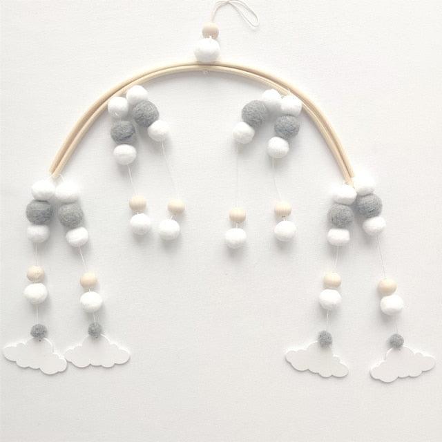 Baby Nordic Wooden Beads Wind Chimes with Wool Balls Nursery Mobile Crib Bed Bell Baby Bedroom Ceiling Wooden Beads Wind Chime Hanging Newborn Baby Bed Hanging Wind-bell Crib Tent Kids Room Decorations Ornaments