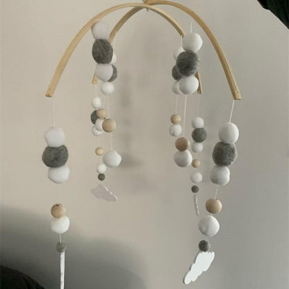 Baby Nordic Wooden Beads Wind Chimes with Wool Balls Nursery Mobile Crib Bed Bell Baby Bedroom Ceiling Wooden Beads Wind Chime Hanging Newborn Baby Bed Hanging Wind-bell Crib Tent Kids Room Decorations Ornaments