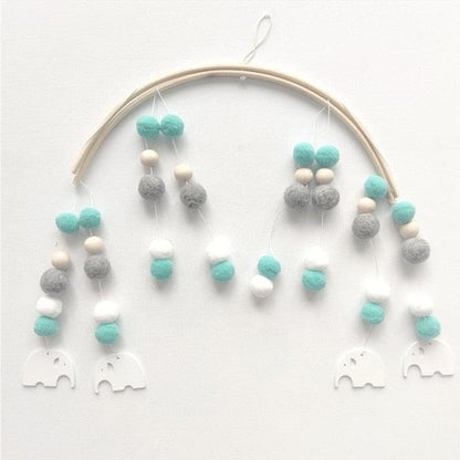 Baby Nordic Wooden Beads Wind Chimes with Wool Balls Nursery Mobile Crib Bed Bell Baby Bedroom Ceiling Wooden Beads Wind Chime Hanging Newborn Baby Bed Hanging Wind-bell Crib Tent Kids Room Decorations Ornaments