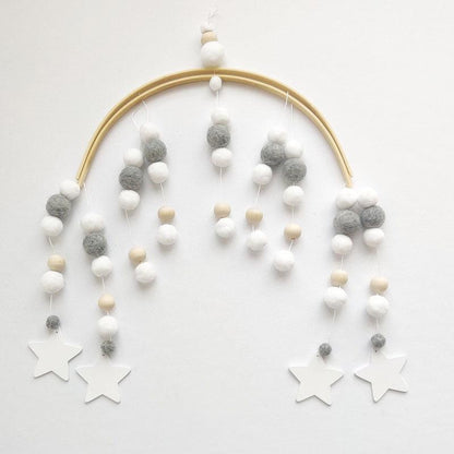 Baby Nordic Wooden Beads Wind Chimes with Wool Balls Nursery Mobile Crib Bed Bell Baby Bedroom Ceiling Wooden Beads Wind Chime Hanging Newborn Baby Bed Hanging Wind-bell Crib Tent Kids Room Decorations Ornaments