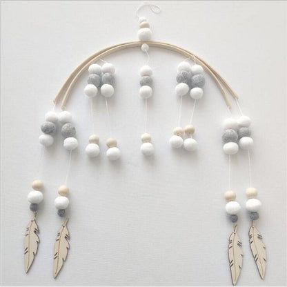 Baby Nordic Wooden Beads Wind Chimes with Wool Balls Nursery Mobile Crib Bed Bell Baby Bedroom Ceiling Wooden Beads Wind Chime Hanging Newborn Baby Bed Hanging Wind-bell Crib Tent Kids Room Decorations Ornaments