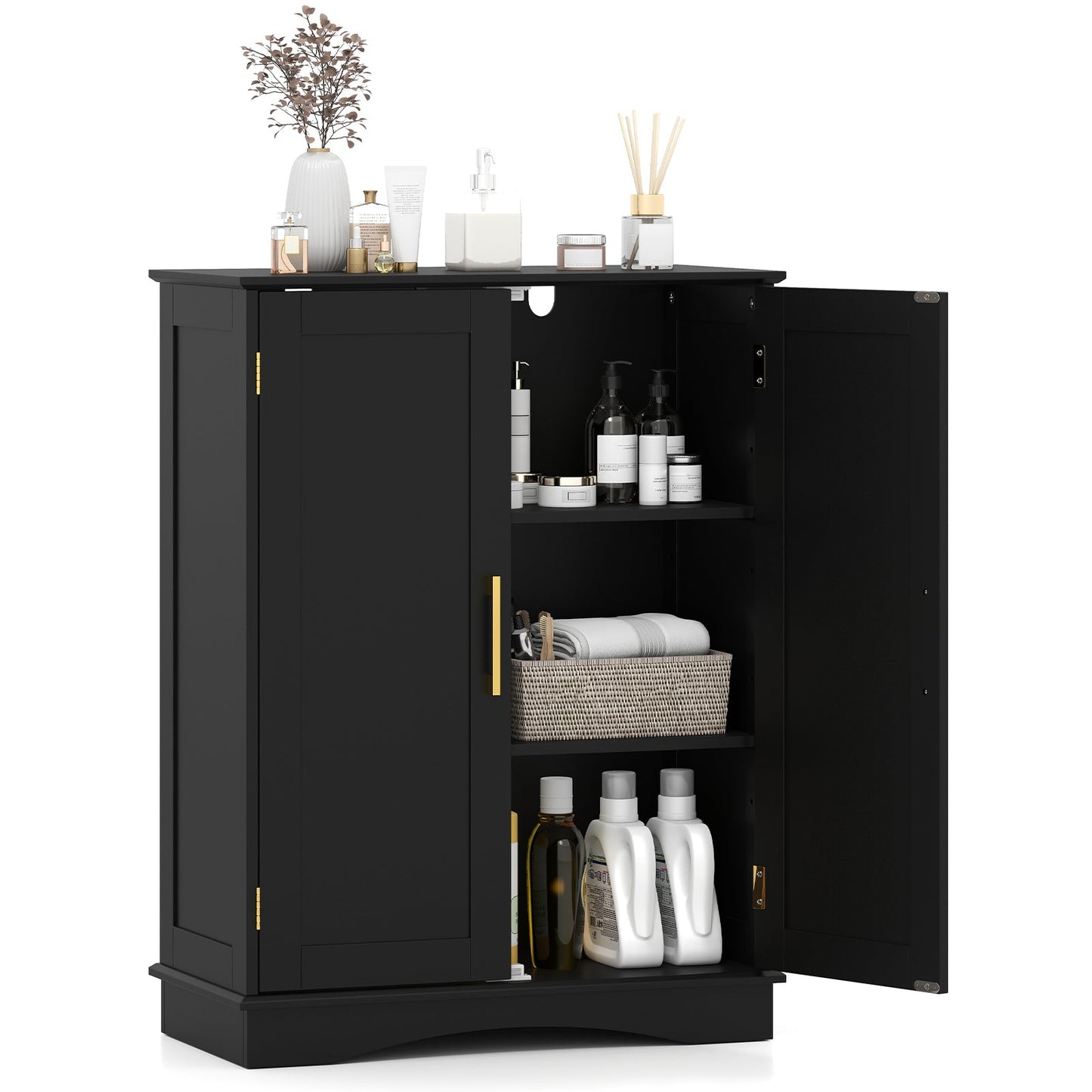 Bathroom Floor Storage Cabinet with 2 Doors and Adjustable Shelves