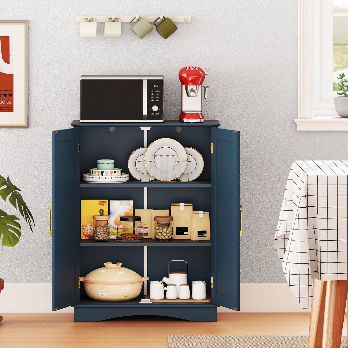 Bathroom Floor Storage Cabinet with 2 Doors and Adjustable Shelves