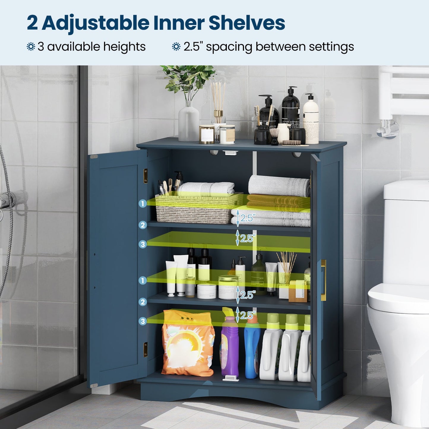 Bathroom Floor Storage Cabinet with 2 Doors and Adjustable Shelves