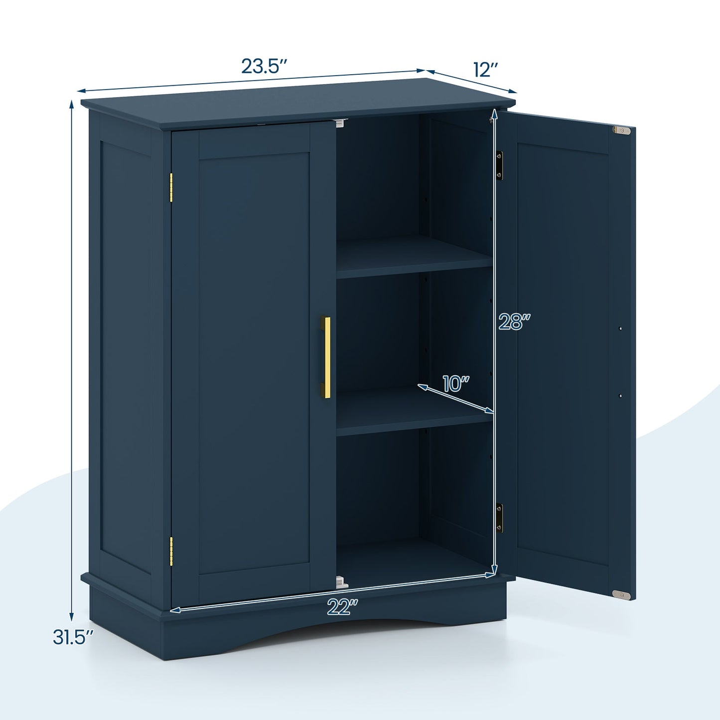 Bathroom Floor Storage Cabinet with 2 Doors and Adjustable Shelves