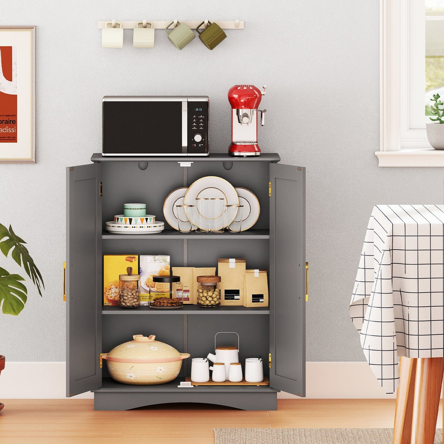 Bathroom Floor Storage Cabinet with 2 Doors and Adjustable Shelves