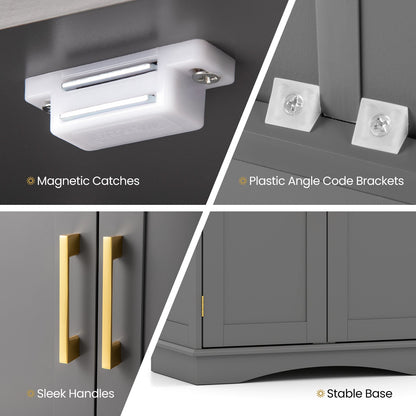 Bathroom Floor Storage Cabinet with 2 Doors and Adjustable Shelves