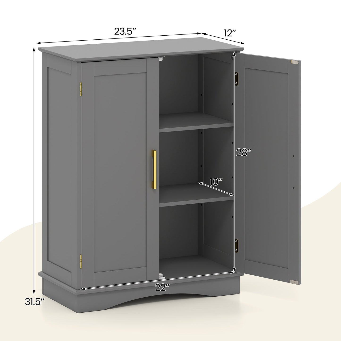 Bathroom Floor Storage Cabinet with 2 Doors and Adjustable Shelves