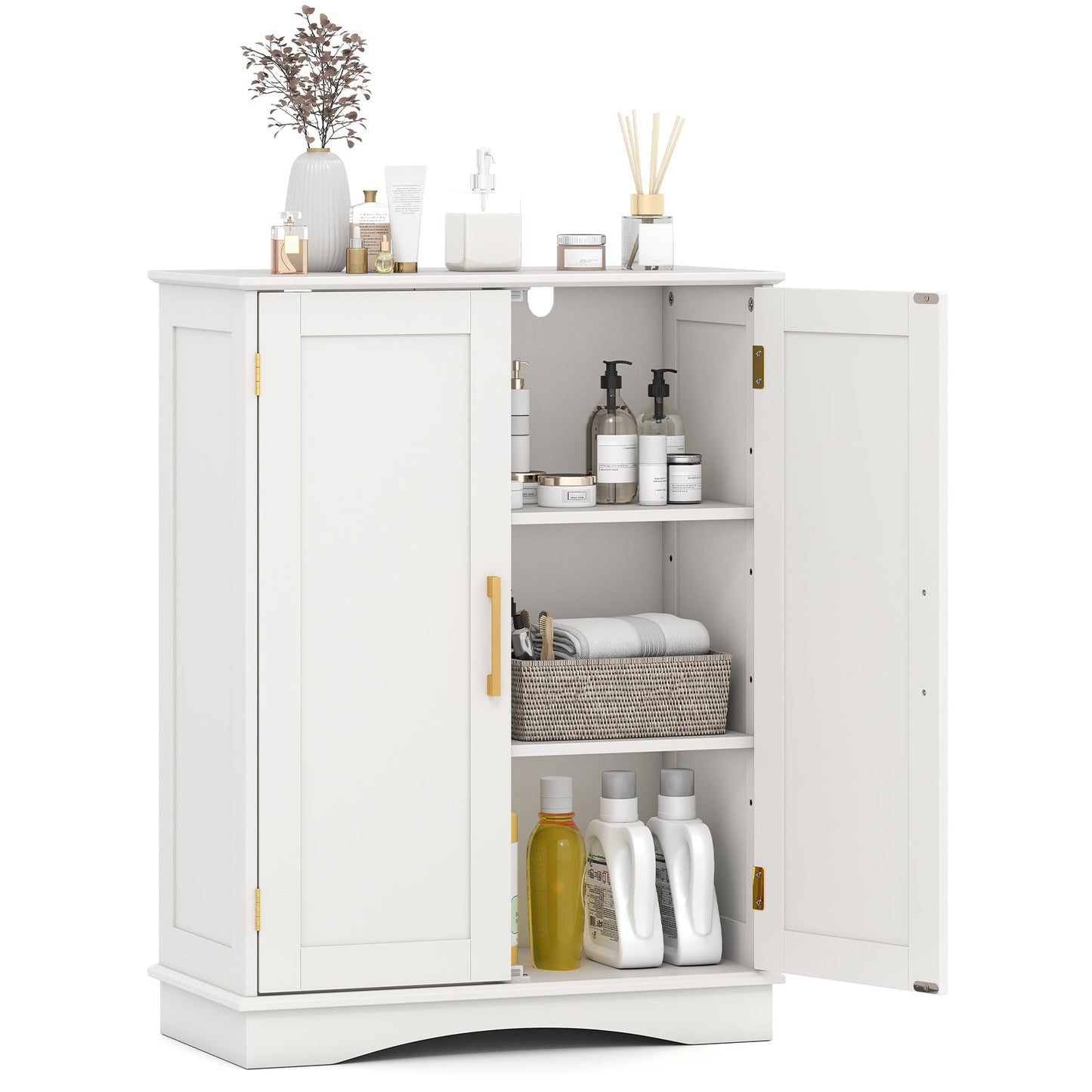 Bathroom Floor Storage Cabinet with 2 Doors and Adjustable Shelves