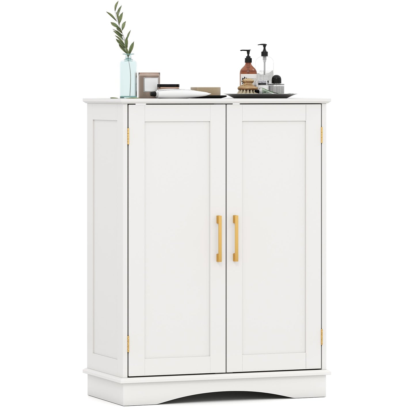 Bathroom Floor Storage Cabinet with 2 Doors and Adjustable Shelves