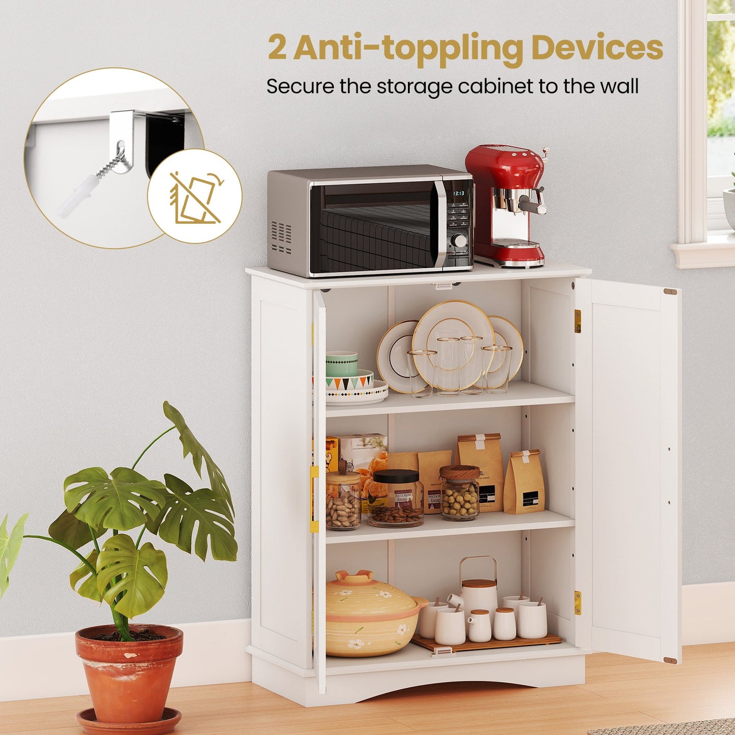 Bathroom Floor Storage Cabinet with 2 Doors and Adjustable Shelves