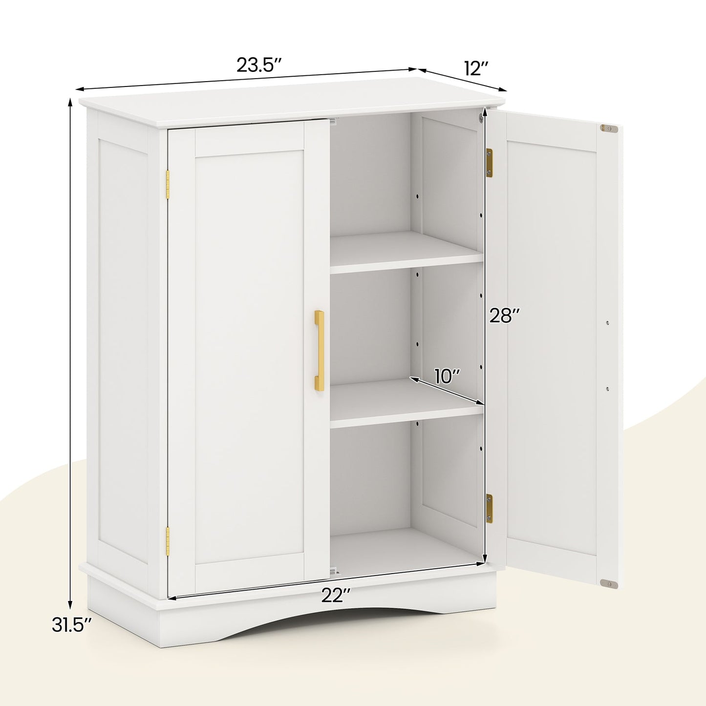 Bathroom Floor Storage Cabinet with 2 Doors and Adjustable Shelves