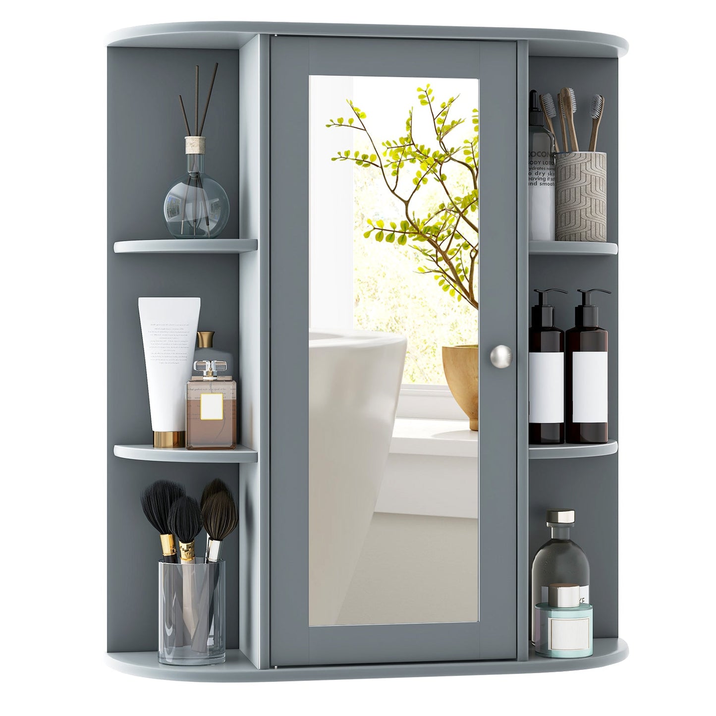 Mirrored Bathroom Medicine Cabinet with Single Mirror Door and Adjustable Shelf