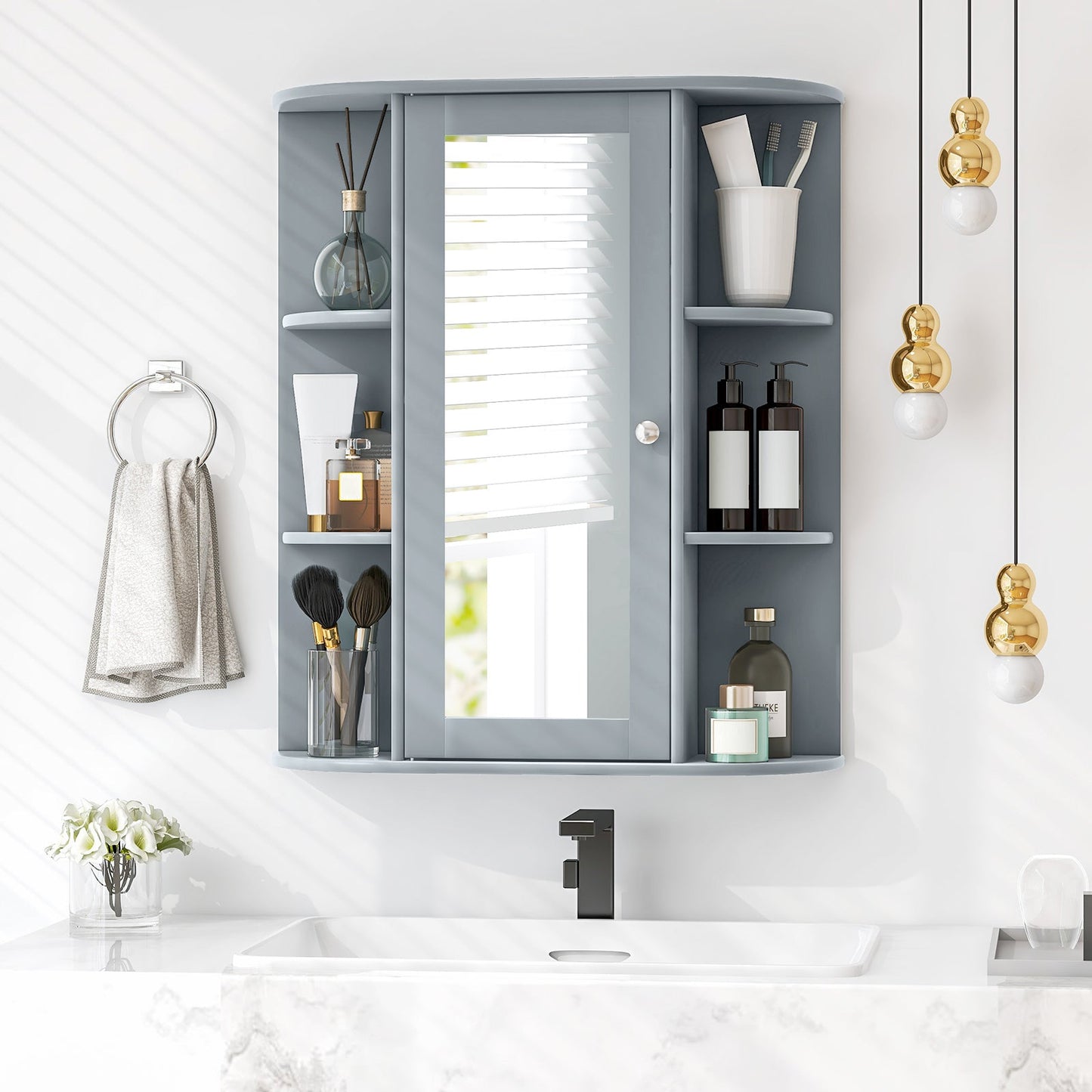 Mirrored Bathroom Medicine Cabinet with Single Mirror Door and Adjustable Shelf