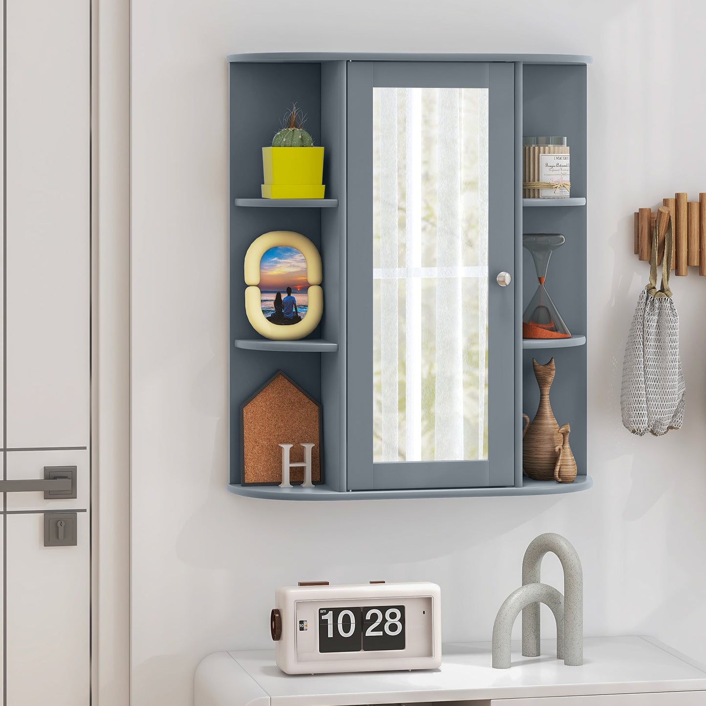 Mirrored Bathroom Medicine Cabinet with Single Mirror Door and Adjustable Shelf