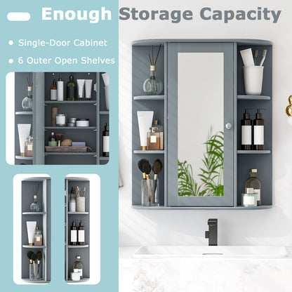 Mirrored Bathroom Medicine Cabinet with Single Mirror Door and Adjustable Shelf