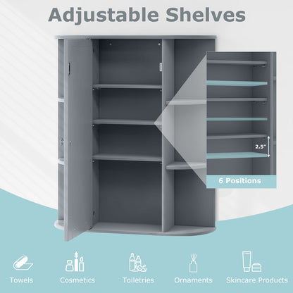 Mirrored Bathroom Medicine Cabinet with Single Mirror Door and Adjustable Shelf