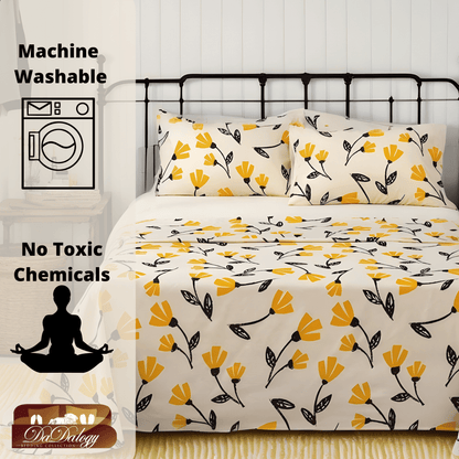 DaDa Bedding Yellow Fleur Floral Fitted and Flat Sheet Set