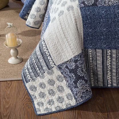 DaDa Bedding Denim Blue Patchwork Cotton Quilt Set
