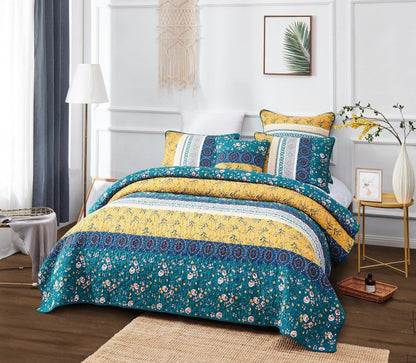 DaDa Bedding Gardenia Green Floral Patchwork Quilt Set