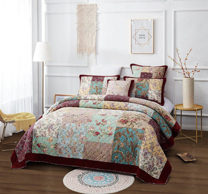 DaDa Bedding Burgundy Paisley Patchwork Cotton Quilt Set