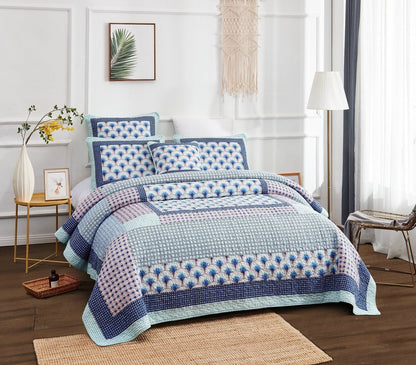 DaDa Bedding Mediterranean Blue Mint Patchwork Quilt Set